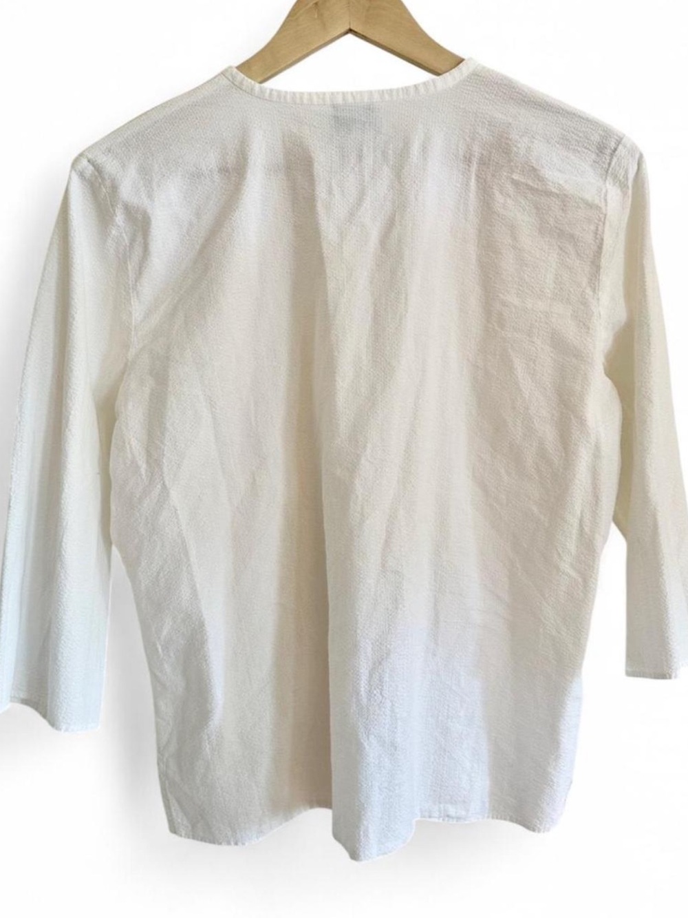 Eileen Fisher White Textured 100% Cotton Button Front Blouse L Minimalist Basic - Picture 3 of 8